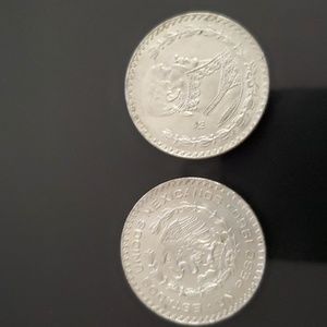 1958-1960 2 MEXICAN PESO Jose Morelos SILVER COIN